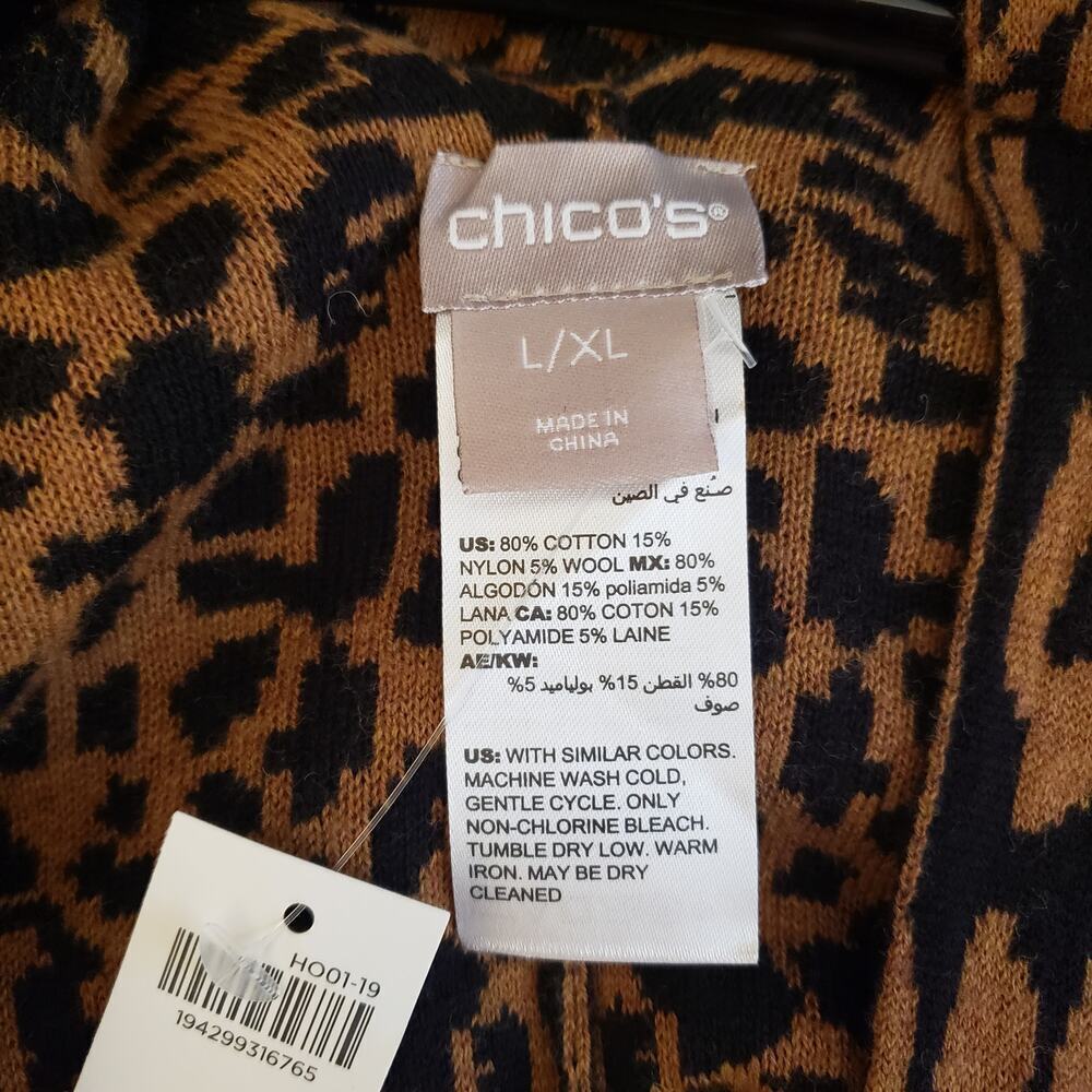 Chico's Animal Print Jacquard Ruana Shawl Sweater w/ Matching Bag | Size L/XL - Picture 10 of 11